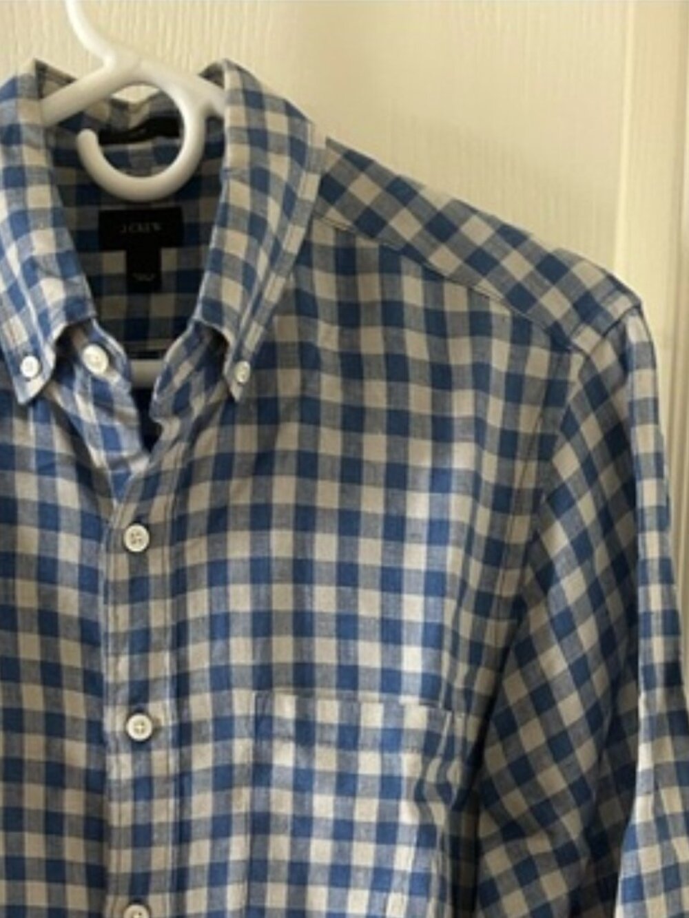 J.Crew Blue White Gingham 100% Linen Long Sleeve Button Down Shirt Size S
